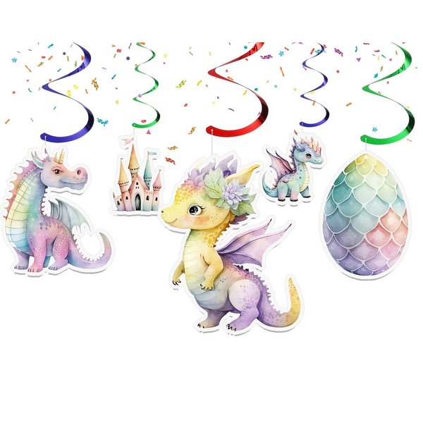 10 Pcs Enchanted Dragon Streamers - Magical Party Decorations for Girls' Baby Shower or Birthday, Fantasy-Themed Celebration Accents