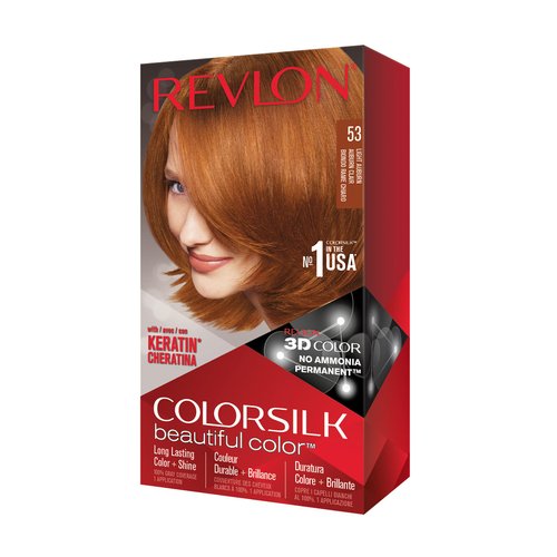 Revlon Colorsilk Beautiful Color, Permanent Hair Dye with Keratin, 100% Gray Coverage, Ammonia Free, 53 Light Auburn