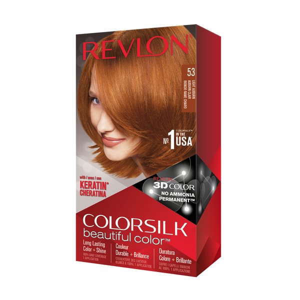 Revlon Colorsilk Beautiful Color, Permanent Hair Dye with Keratin, 100% Gray Coverage, Ammonia Free, 53 Light Auburn