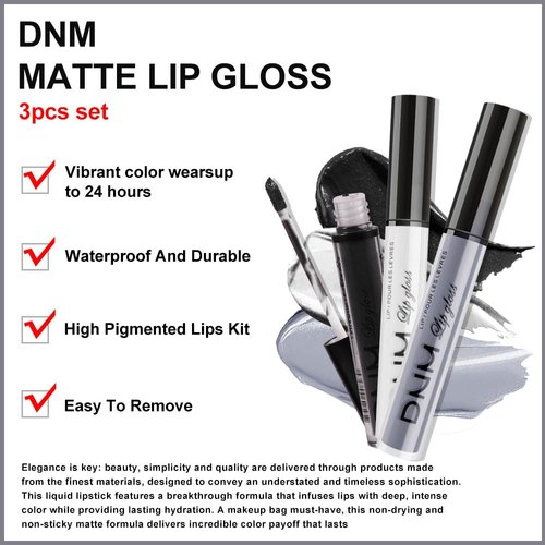evpct DNM 3Pcs Dark Black Grey Gray White Matte Liquid Lipstick Lip Stain Sets for Women Matte+Lipstick Long Lasting Permanent Lipstick 24 hr Hours Magic Lipstick 24 Hours original Waterproof 16#