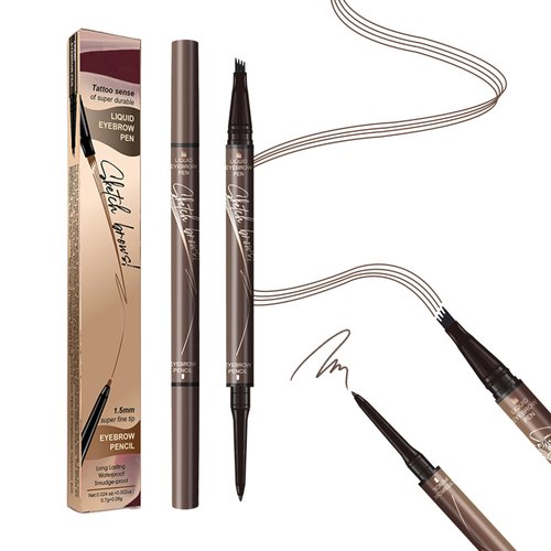 Microblading Eyebrow Pen, 2-in-1 Dual-Ended Magical Waterproof Eyebrow Pencil with 4-Prong Micro-Fork-Tip Applicator, Brow Pen for Women Creates Natural Looking Brows Effortlessly (Dark Brown)