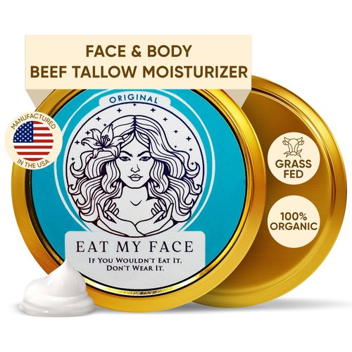 Eat My Face Tallow Face Moisturizer - Beef Tallow for Face Neck & Body, Beef Tallow Moisturizer, Organic Beef Tallow Face Cream, Grass Fed Beef Tallow for Skin, Made in USA - Tallow Cream, 4.0 fl oz