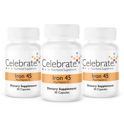 Celebrate Vitamins Iron with Vitamin C Capsules, 45 mg Iron, Bariatric Vitamins for Post-Surgery ...