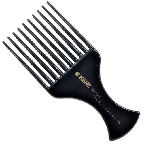 Kent SPC86 Hair Comb, Salon-Style, Pick and Barber Comb for Curly Hair and Afro Parting, Hair Care Comb for Thick Hair, Professional Quality, Rubberized Finish, 220 mm, Black, Unisex