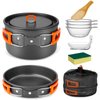 Odoland 9pcs Camping Cookware Non-Stick Lightweight Camping Pots and Pans Set with Plastic Bowls Soup Spoon for Camping, Backpacking, Outdoor Cooking and Picnic