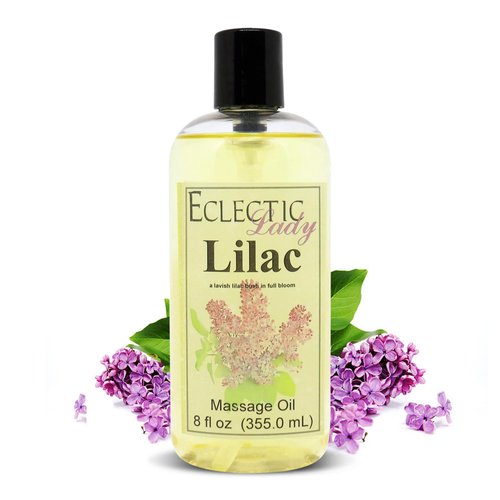 Lilac Massage Oil, 8 oz, with Sweet Almond Oil and Jojoba Oil, Preservative Free, Perfect for Aromatherapy and Relaxation