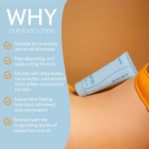SEACRET Foot Cream - Enriched with Tea Tree Oil, Shea Butter, Cocoa Butter, Olive Oil, and Dead Sea Minerals
