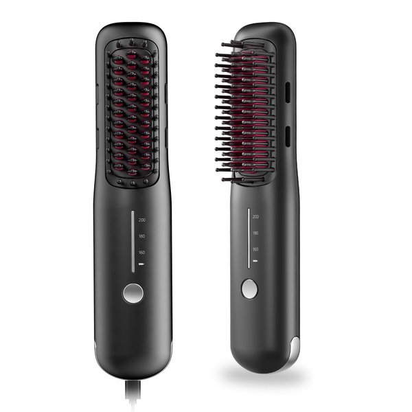 Porta Cordless Hair Straightener Brush, NOVUS Portable Straightening Brush for Travel, Mini Ionic Hot Comb Straightener for Women, Lightweight & Mini to Carry Out, USB Rechargeable, Anti-Scald