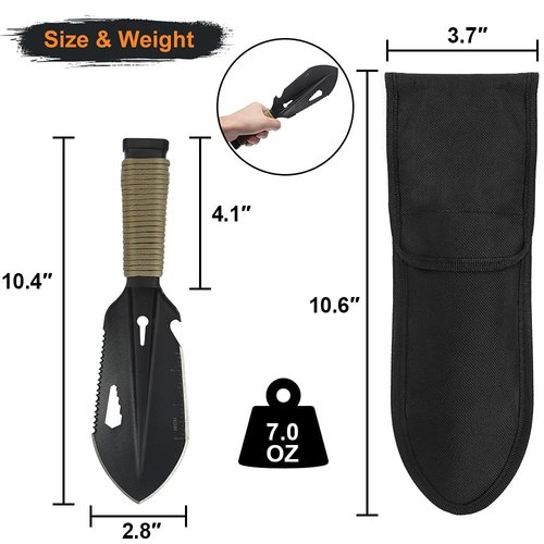 FLYEGO Backpacking Trowel Camping Shovel Hiking Trowel Backpacking Ultralight Shovel Small Potty Multitool for Digging, Metal Detecting, Gardening and Outdoor Survival (Black)