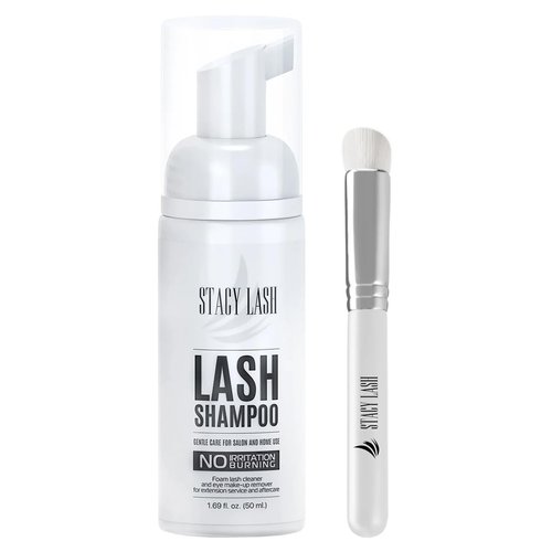 STACY LASH Eyelash Extension Shampoo + Brush /1.69 fl.oz/ 50ml / Eyelid & Eyebrow Foaming Cleanser/Wash for Extensions & Natural Lashes/Safe Makeup Remover/Supplies for Professional & Home Use