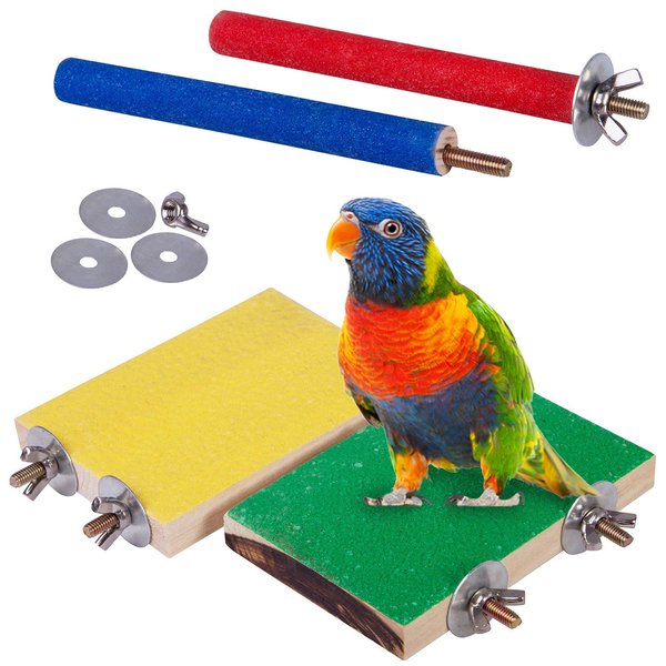 Petsvv 4 PCS Bird Perch Stand Toy, Wood Parrot Perch Stand Platform Paw Grinding Stick, Cage Accessories Exercise Toys Budgies Parakeet Cockatiel Conure Hamster Gerbil Rat Mouse