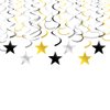 Gold Silver Black Star Hanging Swirl Decorations Stars Streamers Foil Swirls for Ceiling Decorations Graduation Party Supplies Black and Gold Party Decorations, Pack of 30