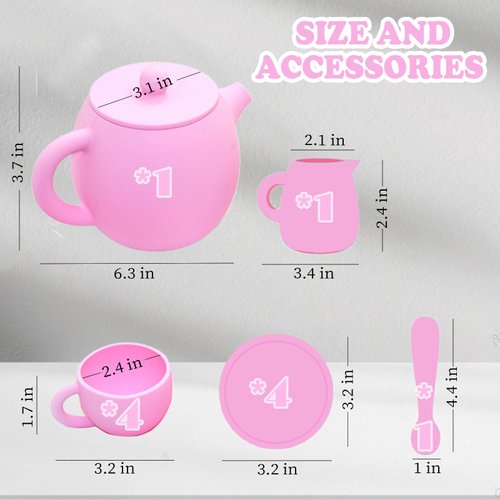 Silicone Tea Set, Silicone Tea Party Set, Pretend Play Tea Party Set for Girls, Food Grade Kids Kitchen Tea Set Accessories for Party (Pink)