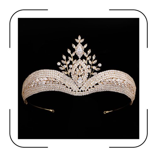 Vintage Wedding Crowns Arab Classic Dubai Cubic Zirconia Crown Bridal Hair Accessories Crystal Tiara Headband for Women (Gold A)