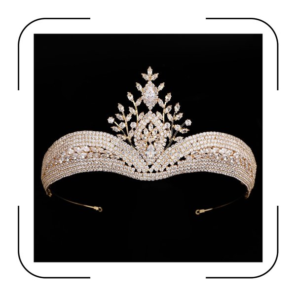 Vintage Wedding Crowns Arab Classic Dubai Cubic Zirconia Crown Bridal Hair Accessories Crystal Tiara Headband for Women (Gold A)