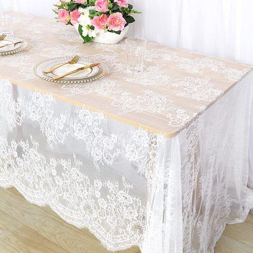 Pardecor Lace Tablecloth Rectangle 60x120 2 Pack White Lace Tablecloth Lace Table Clothes Vintage Tea Party Table Cloths Lace Table Cover Floral Overlay Tablecloth for Wedding (White, 2)