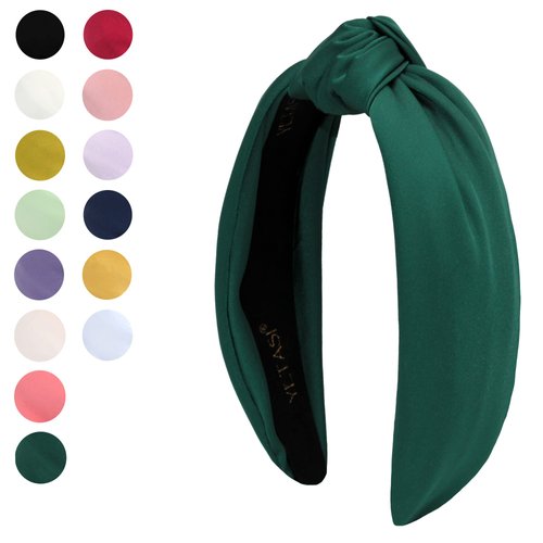 YETASI Satin Headbands for Women - Forest Green Knotted Headband made of Silk Quality Satin Fabric, Unique and Classy. Non-slip, Comfortable and Build to Last Long. Adjustable Size