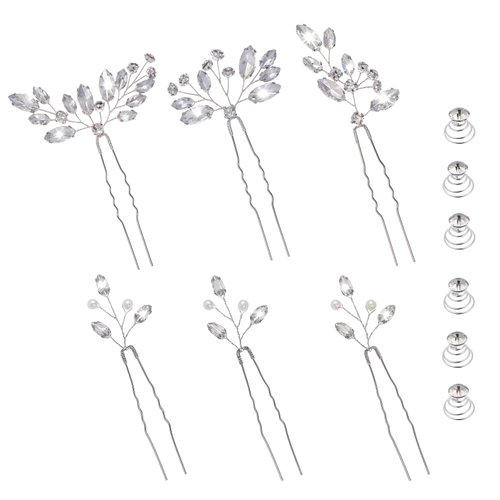 12 PCS Silver Bridal Hair Pins, Wedding Hair Pins Set Bridal Hair Accessories Rhinestone Flower Wedding Hair Crystal Bridal Hair Pins for Bride Bridesmaids Party