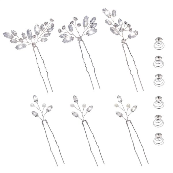 12 PCS Silver Bridal Hair Pins, Wedding Hair Pins Set Bridal Hair Accessories Rhinestone Flower Wedding Hair Crystal Bridal Hair Pins for Bride Bridesmaids Party