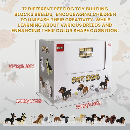 BOROLA 12 Different Pet Dog Building Blocks Set Educational Toy Realistic Fun Animal Assembly Kit Toys Games
