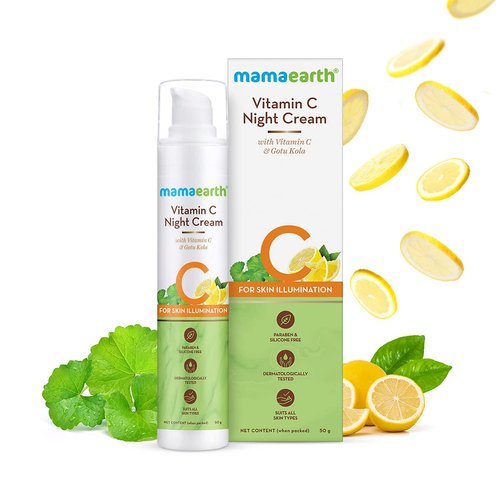 Mamaearth Vitamin C Night Cream for Skin Illumination | Helps Reduce Spots & Replenishes Lost Radiance | Enhances Collagen with Gotu Kola | 1.76 Oz (50g)