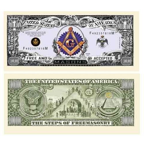 10 Freemason Masonic Million Dollar Bills with Bonus “Thanks a Million” Gift Card Set