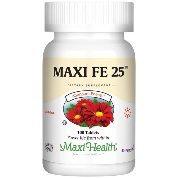 Maxi Health Iron Supplement for Women & Men - Gentle Iron 25 mg for the Stomach - Non Constipating* Iron Pills - Kosher - Non GMO - Vegetarian (100 Tablets)
