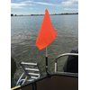Pontoon Boat Flag Holder. Orange safety flag included. Tired of Holding the Skier Down Flag? Just clamp the Flag Buddy to your Boat and rotate it up when required. Rubbber clamping pads.