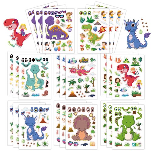 24 Sheets 8.3''×5.9'' Make Your Own Dinosaur Stickers for Toddlers Kids Party Favors, Make a Face Stickers for Kids Activities Supplies Crafts