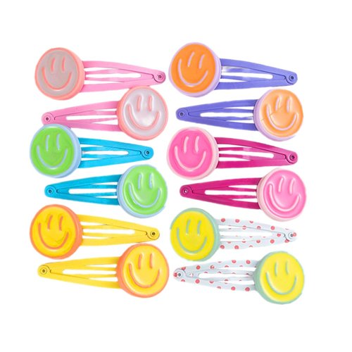 AACKS Hair Clips, 6 Pairs Colorful Smile Face Party Favors, Y2K Hair Accessories, Smiling Hair Summer Beach Accessories for Girls Kids Teen