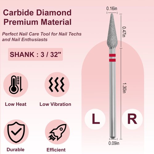 HungGato Cuticle Clean Nail Drill Bit 3/32'', Professional Safety Carbide Under Nail Cleaner Nail Bit, Russian Manicure Drill Bits for Cuticle Dead Skin Nail Prepare, Manicure Nail Salon (Fine)