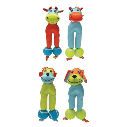 MPP Dog Toy Indoor Outdoor Play Bright Double Tennis Ball Cuddle Chew Tug Toss Fetch (Blue Dog)