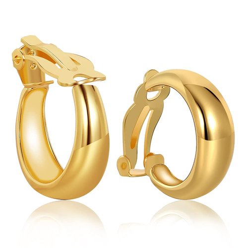 FAMARINE Gold Hoop Clip on Earrings for Women Fashion Hoops Clip Earrings Non Piercing Earrings for Girls