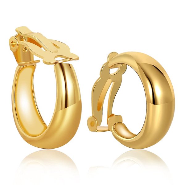 FAMARINE Gold Hoop Clip on Earrings for Women Fashion Hoops Clip Earrings Non Piercing Earrings for Girls