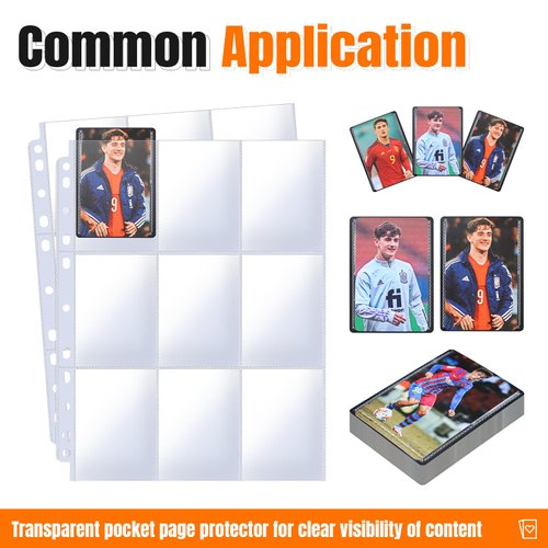 HUAFENGSH 9 Pocket Card Sleeves Binder Sheets for 3 Ring Binder, 1224 Pockets Double-Sided Transparent Trading Card Pages Sleeves for Sports, MTG, Baseball, Game, Business,Pokemon Cards(68 Pages)
