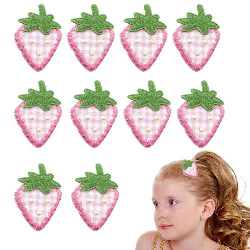 10 PCS Strawberry Hair Clips,Cute Fabric Strawberry Fruit Hair Clips Sweet Hairpins Hair Barrette...