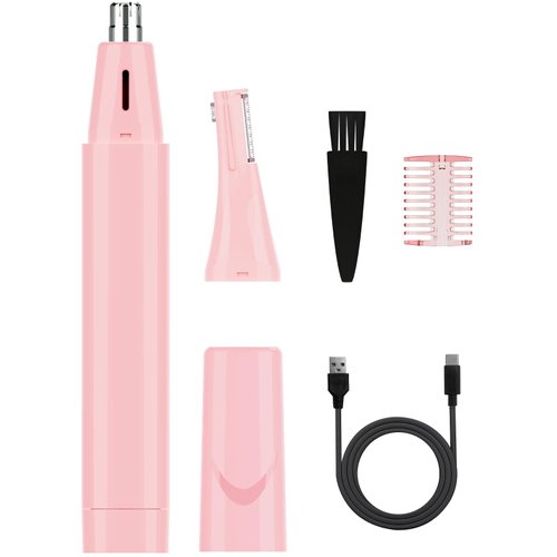 Ear Nose Hair Trimmer for Women, Rechargeable Eyebrow Facial Hair Trimmer, Painless Waterproof Nose Clipper 2023 Professional Dual Blades Face Shaver Pink (Pink)