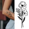 Oottati 2 Sheets Small Tiny Temporary Tattoo Stickers Black Daisy Flower