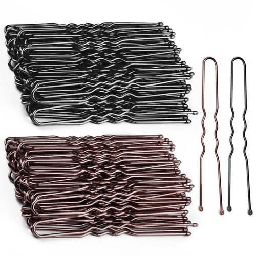 TsMADDTs Hair Pins for Women, 2.4 Inch U Shaped Hair Pin 50Pcs Brown and 50Pcs Balck Ballet Bun Pin with Storage Box
