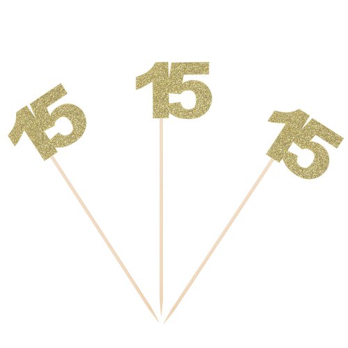 15th Birthday Centerpiece Sticks Gold Glitter Number 15 Party Table Toppers Flower Picks Annivers...