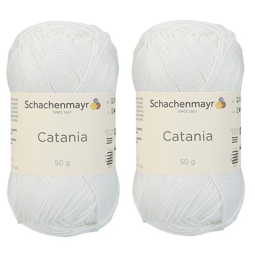 [ Set of 2 Skeins ] SMC Catania Originals 100% Mercerized Cotton Yarn, Total 3.52 Oz. Each 1.76 Oz (50g) / 136 Yrds (125 m) Amigurumi Yarn Fine-Sport 2 (106 White)