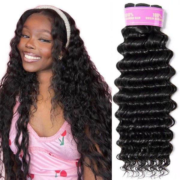 RECOOL 10A Brazilian Hair Deep Wave Bundles Human Hair Extensions One Piece Separately Bundle Single Bundle Natural Color(1 bundle 12 inch, deep wave)