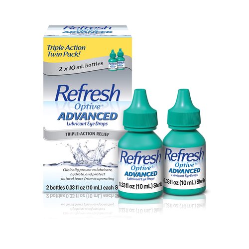 Refresh Optive Advanced Eye Drops, 0.33 Fl Oz (Pack of 2)(Twin Pack)
