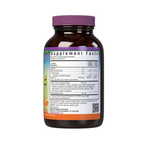 Bluebonnet Nutrition Rainforest Animalz Vitamin C Animal Shape Chewable Tablets, 250mg of Vitamin C, Soy-Free, Gluten-Free, Kosher Certified, Dairy-Free, Vegan, 90 Tablets, 45 Servings, Orange Flavor