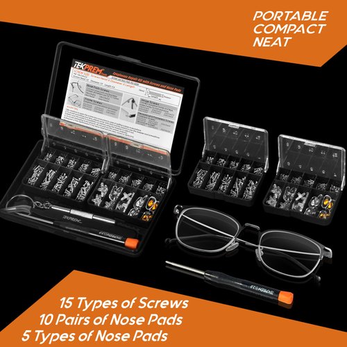 TEKPREM Magnetic Eyeglass Repair Tool Kit, Eye Glasses Repairing Screwdriver Set with Eyeglass Screws,Silicone Nose Pads,Tweezer,Small Screwdriver for Eyeglasses,Sunglasses and Nose Pads Replacement
