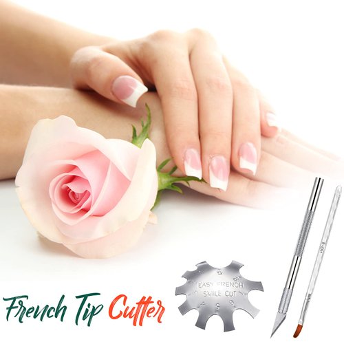 3 Pieces Acrylic Nails Tool Kit, Includes French Tip Cutter Nail Manicure Edge Trimmer French Nail Trimmer Smile Line Cutter, French Tip Cutting Knife and Acrylic Nail Art Brush (Silver)