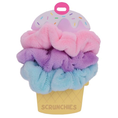 iscream Ice Cream Cone Silky Soft Fleece and Velour Set of 3 Scrunchies - Petal Pink, Lavender and Sky Blue