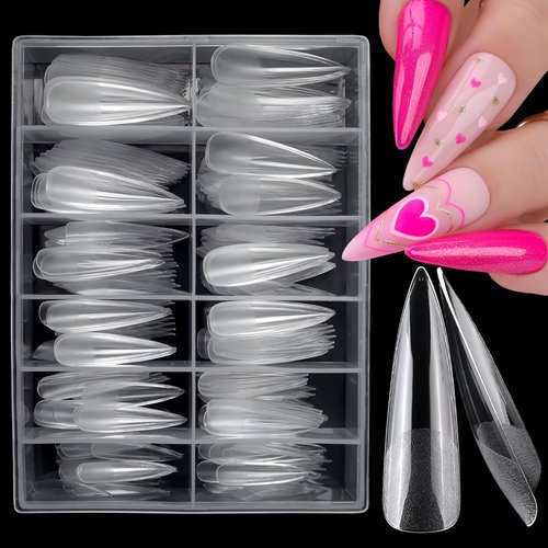LuckForever 240pc XL Stiletto Gel X Nail Tips Clear Fake Nails Extra Long Stiletto Nail Tips Full Cover Artificial Fingernails XL Soft Gel False Nail Tip for Acrylic Nail Extension Press Nail Making