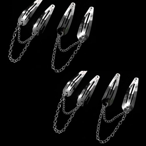 4 PCS Silver Metal Snap Hair Clips Chain Cross Heart Hair Barrettes Clips with Pendant Girls Hair Accessories