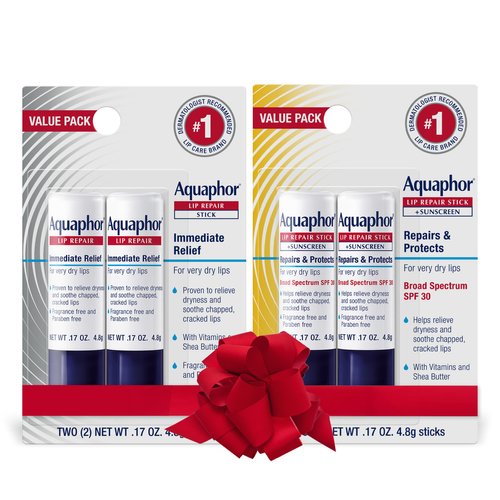 Aquaphor Lip Repair Lip Balm Set, Lip Repair Stick, 0.17 Oz (Pack of 2) + Lip Repair and Protect Stick, Lip Balm with Sunscreen SPF 30, 0.17 Oz (Pack of 2), Holiday Gifts for Self Care